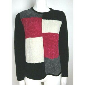 WOMEN'S BLACK WHITE PINK CHENILLE PULLOVER SWEATER - DESIGNERS ORIGINALS SIZE S